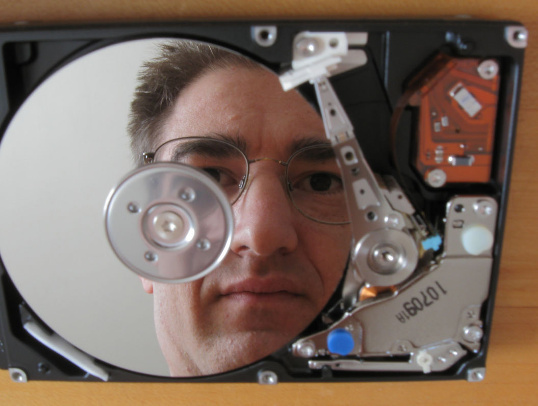 Norman, reflected in a hard disk